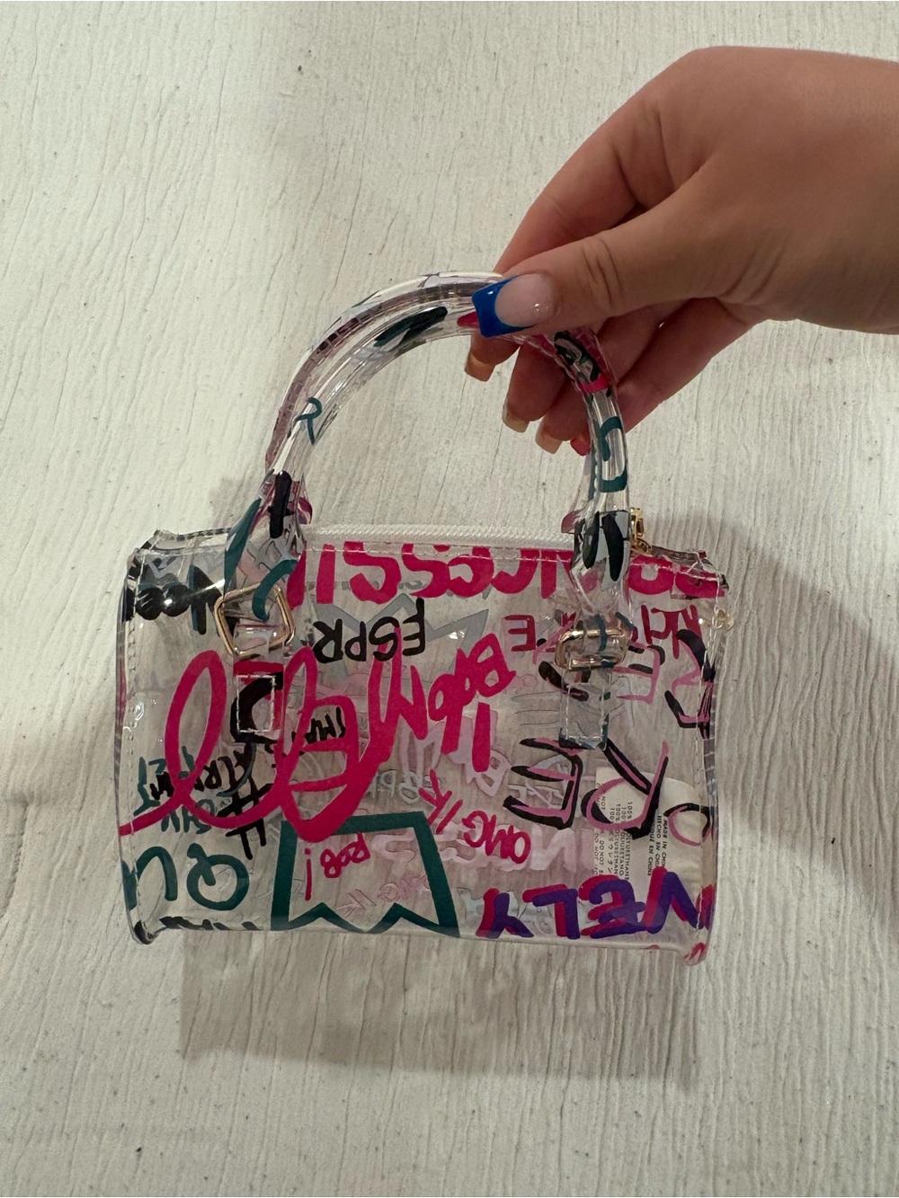 Princess Polly Clear Graffiti-Print Crossbody Bag in Pink & Teal - new